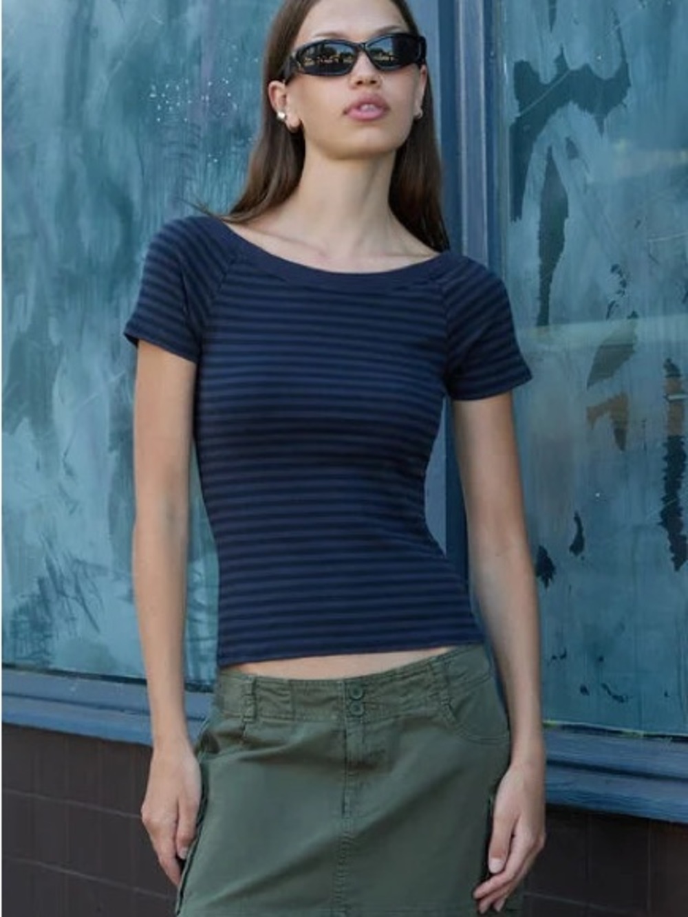 john galt black and blue ginny striped off the shoulder top